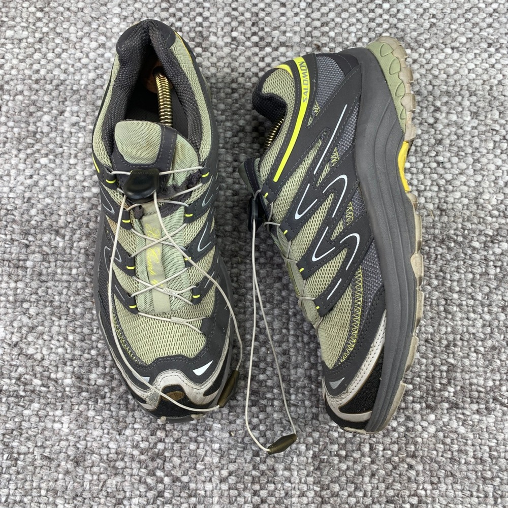 Salomon 643001 Hiking Shoes Womens 8.5 Olive Green Grey Yellow Trail Running